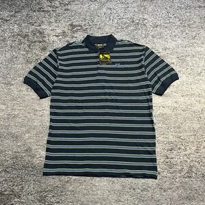 NWT Drunknmunky Polo Shirt Mens Large Striped Navy Blue Vintage Y2K Skater
